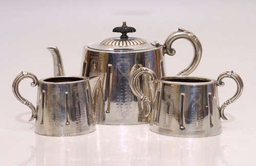 ENGRAVED SHEFFIELD SILVER PLATED TEA SET