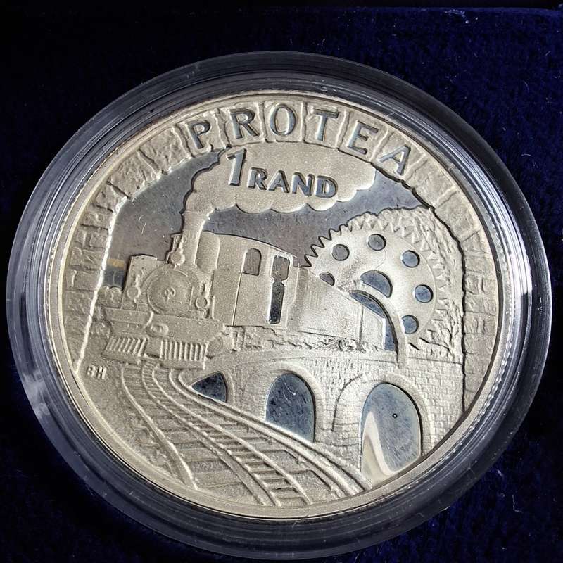 1995 South Africa Silver Protea R1 Coin in SA Mint box