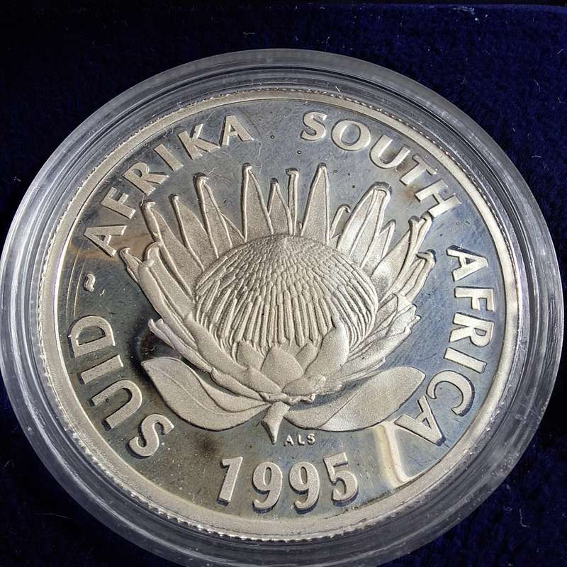 1995 South Africa Silver Protea R1 Coin in SA Mint box