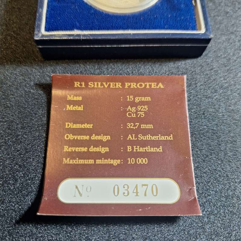 1995 South Africa Silver Protea R1 Coin in SA Mint box