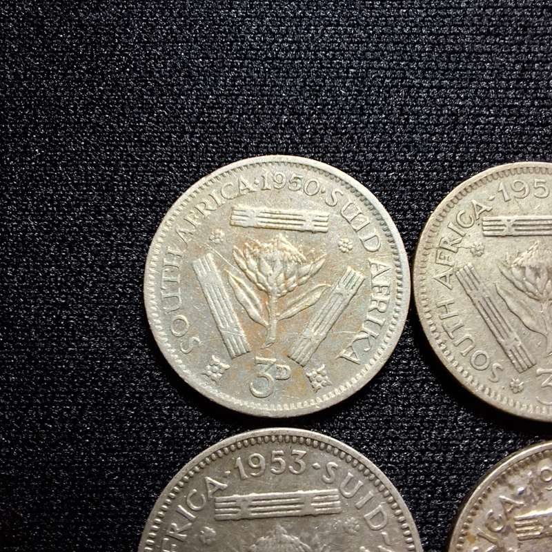 1950 - 1959 South Africa 3 Pence Coins (Tickey)