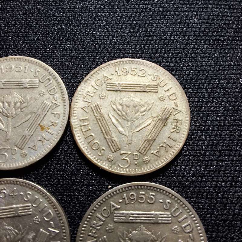 1950 - 1959 South Africa 3 Pence Coins (Tickey)