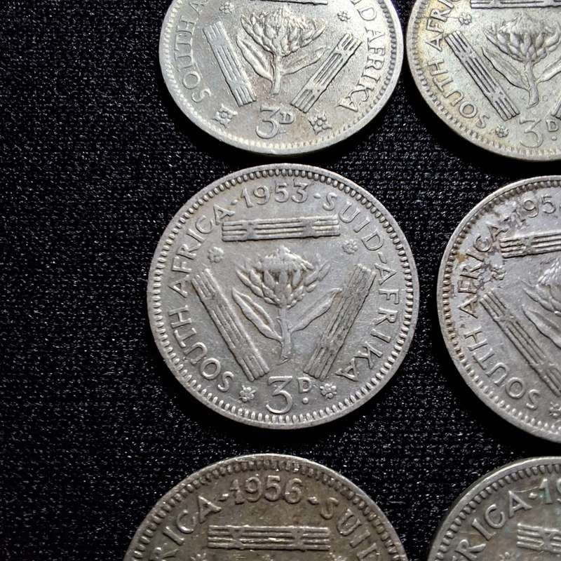 1950 - 1959 South Africa 3 Pence Coins (Tickey)
