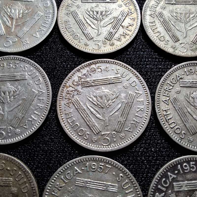 1950 - 1959 South Africa 3 Pence Coins (Tickey)