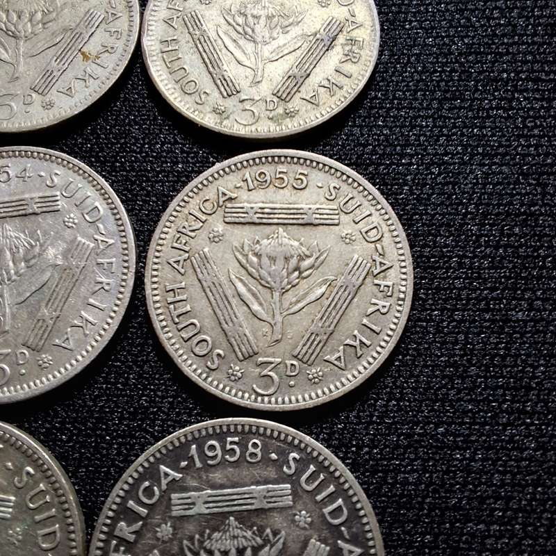 1950 - 1959 South Africa 3 Pence Coins (Tickey)