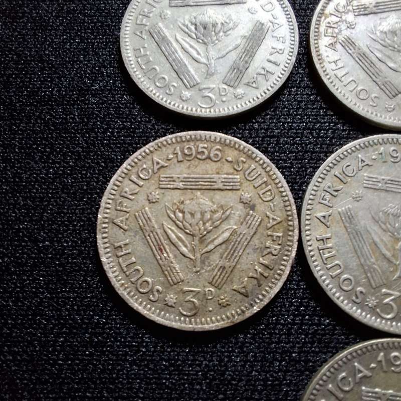 1950 - 1959 South Africa 3 Pence Coins (Tickey)