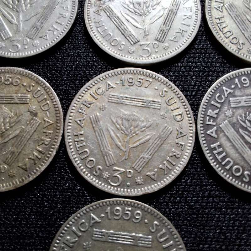 1950 - 1959 South Africa 3 Pence Coins (Tickey)