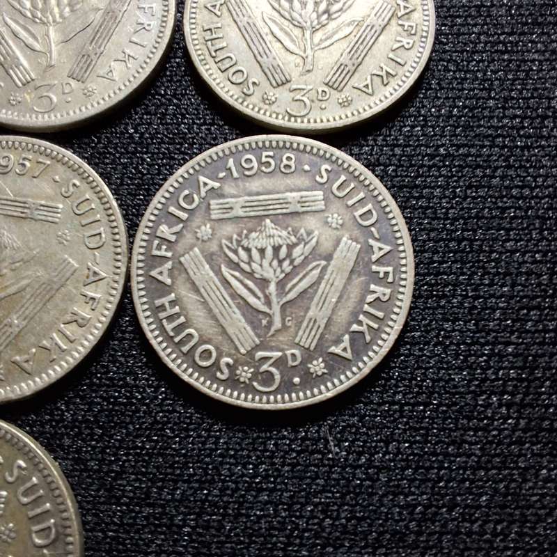 1950 - 1959 South Africa 3 Pence Coins (Tickey)