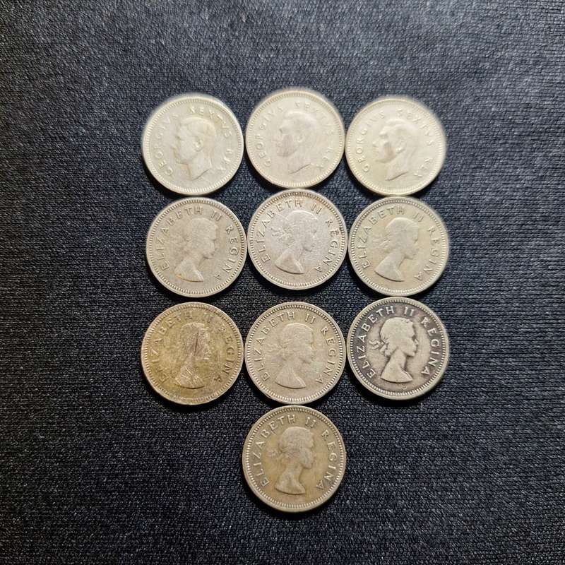 1950 - 1959 South Africa 3 Pence Coins (Tickey)