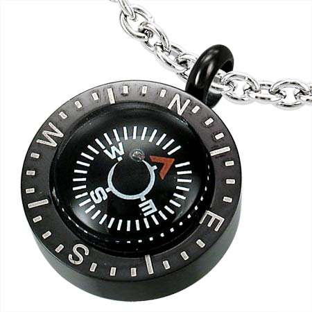 Black Stainless Steel Compass Pendant by Dazzling Jewellers