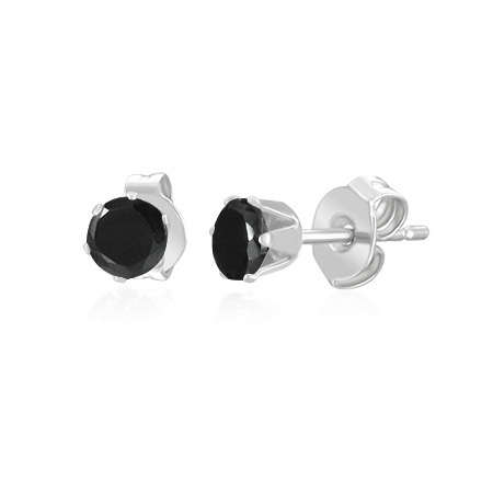 4mm Stainless Steel Prong-Set Flower Circle Stud Earrings w/ Black CZ by Dazzling Jewellers