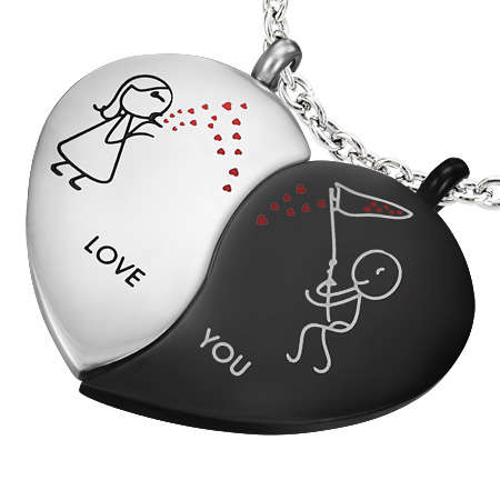 Stainless Steel 3-tone 2-Part Affirmation-Couple Love Heart Jigsaw Couple Pendant by Dazzling