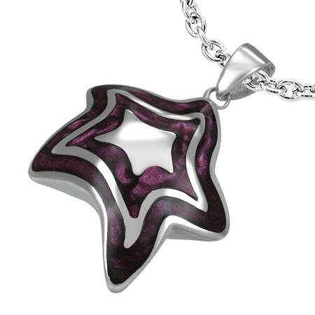 Stainless Steel 2-Side 2-tone Concentric Stars Pendant by Dazzling Jewellers