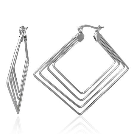 54mm Stainless Steel Clip Back Concentric Square Earrings - by Dazzling JEwellers