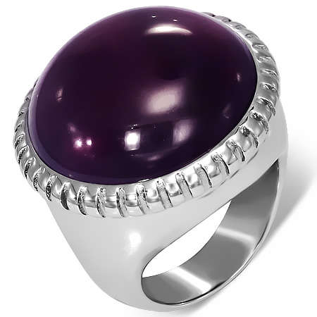 Stainless Steel Bezel-Set Round C ircle Purple/ Violet Glass Stone - by Dazzling Jewellers