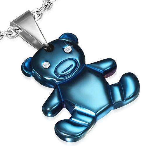 Blue Stainless Steel 2-tone Tous-Bear Pendant w/ C Z by Dazzling Jewellers