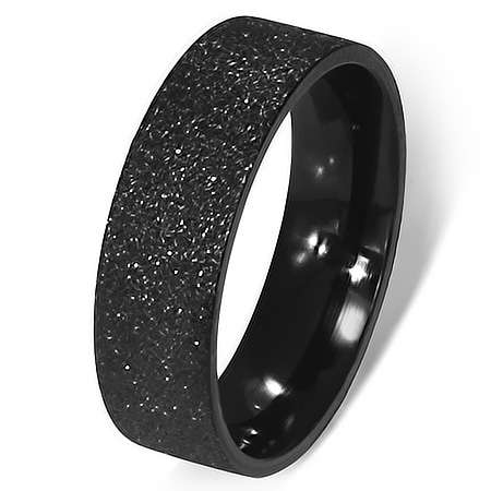 6mm Black Stainless Steel Sandblasted Comfort Fit Half-Round Band Ring by Dazzling Jewellers