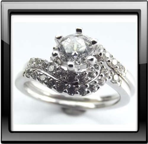 Sterling Silver Twin-set Wedding/Engagement/Dress Ring set with Diamond Simulations