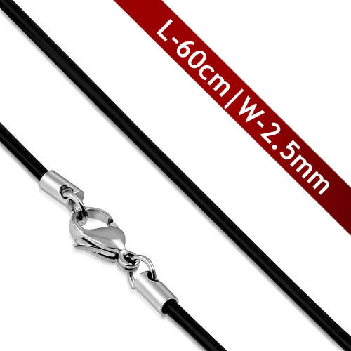 2.5mm, 60cm Black Rubber Cord with Stainless Steel End-pieces
