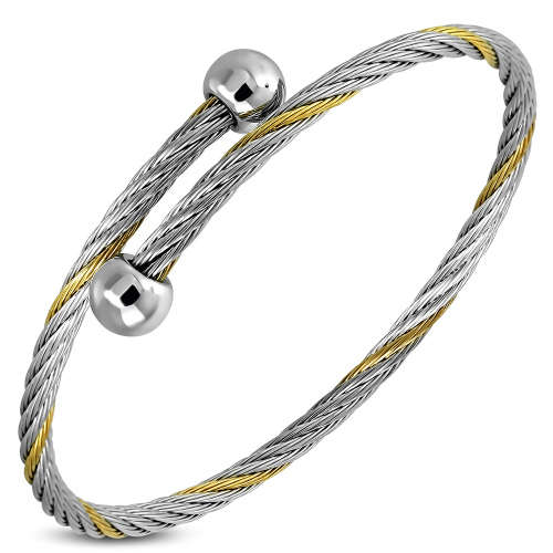 2-tone Celtic Twisted Cable Wire Torc Bangle