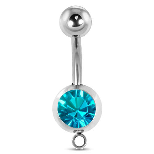 Blue crystal Belly Ring with o-ring for extensions
