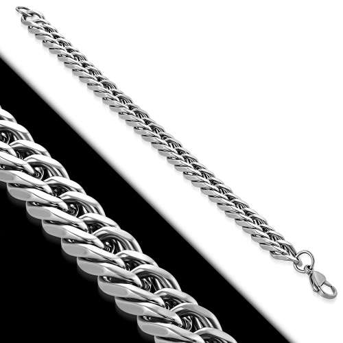 L-20cm W-14mm | Stainless Steel Lobster Claw Clasp Curb Cuban Link Chain Bracelet - CZA328