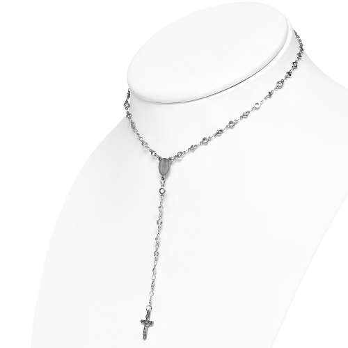 Stainless Steel Virgin Mary Oval Chastity Crucifix Cross Rosary Beads Christian Necklace - CLA165