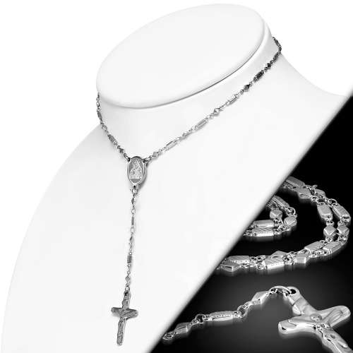 Stainless Steel Chastity Crucifix Cross Mary Rosary Beads Christian Necklace - CLA184