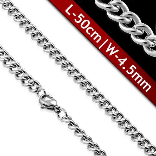 L-50cm W-4.5mm | Stainless Steel Lobster Claw Clasp Curb Cuban Link Chain - CLH294
