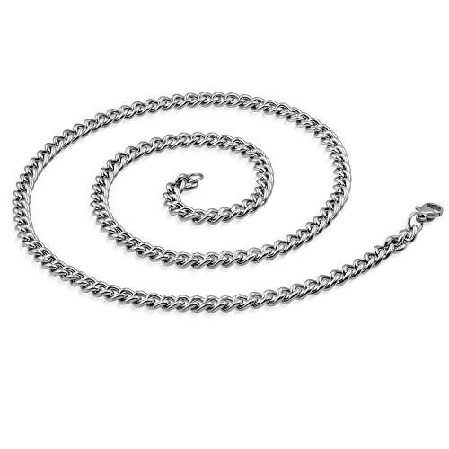 L-50cm W-4.5mm | Stainless Steel Lobster Claw Clasp Curb Cuban Link Chain - CLH294