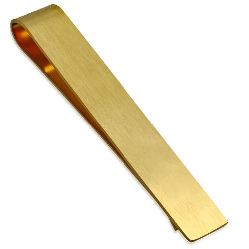 Stainless Steel Matte Finished Engravable Gold Plated Bar Necktie Clip - CCR200