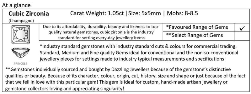 Champagne Cubic Zirconia. Square/Princess-cut. 1.05ct | 5mm