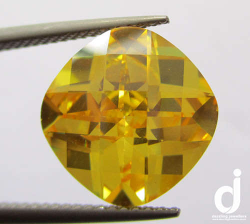 Yellow Cubic Zirconia. Cushion. 12.25ct | 12x12mm