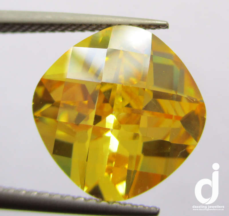 Yellow Cubic Zirconia. Cushion. 12.25ct | 12x12mm