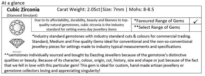 Cubic Zirconia Diamond Simulant.Round. 7mm | 2.05ct |