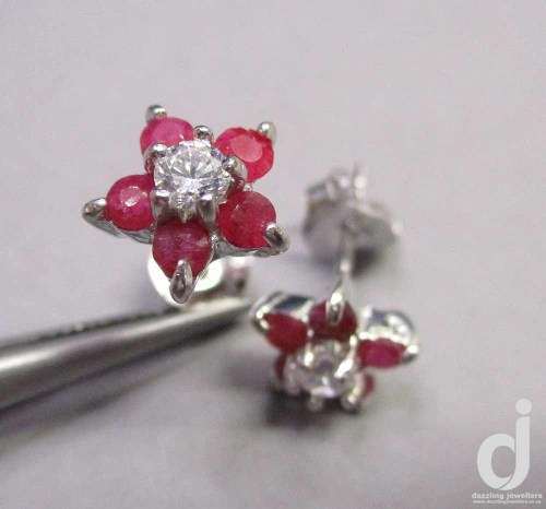 Ruby Flower Stud Earrings