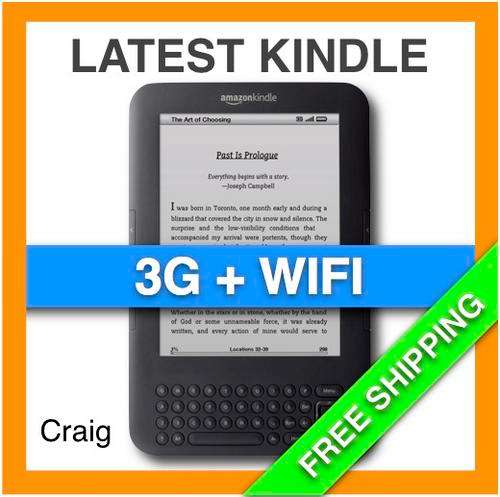 Latest Kindle 3G + Wi-Fi + FREE SHIPPING