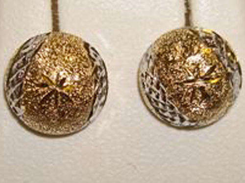 Solid 9ct Gold 10mm  Matt Two Tone Designer Patterned Half ball Studs