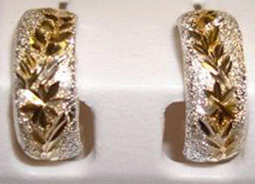 Solid Sterling Silver Two Tone Patterned Hoop