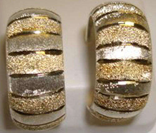 Solid Sterling Silver Two Tone Stripped Hoop