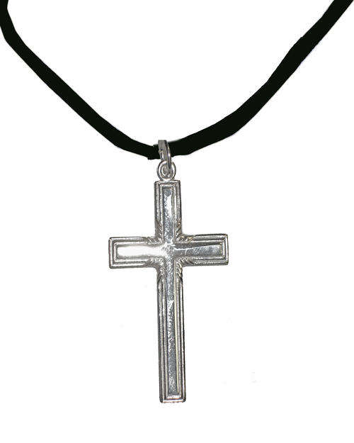 Solid Sterling Silver Designer Cross on Leather Thong Necklace