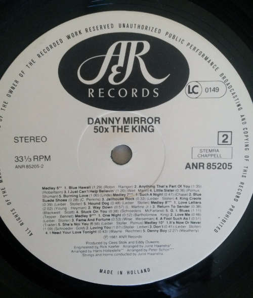 Danny Mirror & The Jordanaires - 50X The King Elvis Presley's Greatest Songs 1981 Vinyl LP Holland