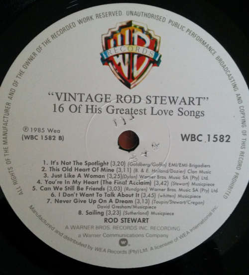Rod Stewart - "Vintage Rod Stewart" 16 of his Greatest Love Songs 1985 Vinyl LP SA