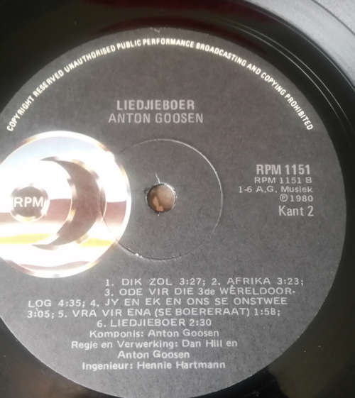 Anton Goosen - Liedjieboer 1980 Vinyl LP SA