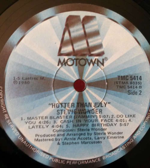 Stevie Wonder - Hotter Than July 1980 Vinyl LP SA