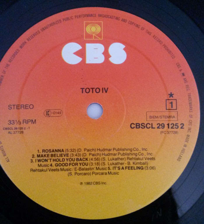 Toto - Toto IV 1982 Vinyl LP Netherlands (Club Edition)