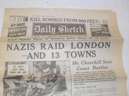 Wartime Newspaper - Daily Sketch - 29 Aug 1940