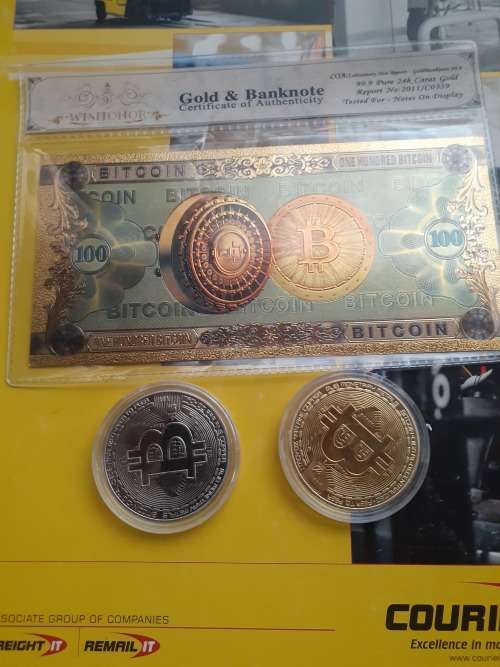 3x Bitcoin set Certify 100Bitcoin banknote,Silver and Gold coin Bitcoin