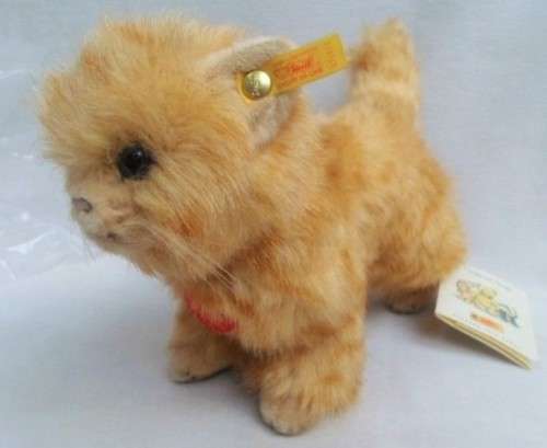 STEIFF JUNGKATZE BUTTERSCOTCH TABY CAT 'AS NEW' WITH STEIFF BUTTON, EAR- CHEST AND LABEL TAGS!!