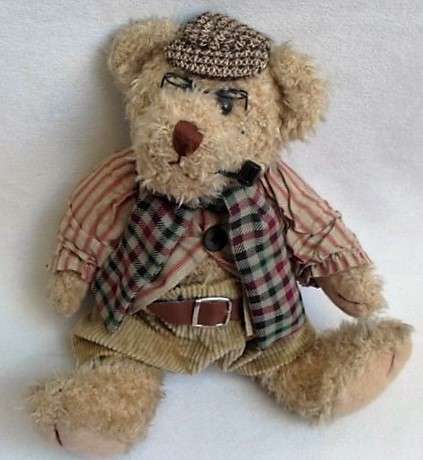 A COLLECTABLE FULLY JOINTED GERMAN GRANDPA BEAR WITH GLASSES AND PIPE!!